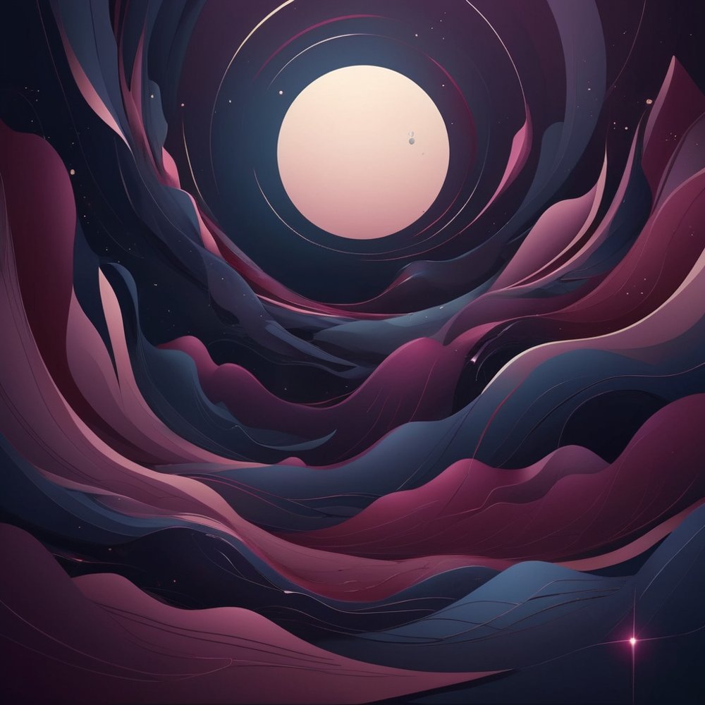 Original AI artwork: a moon rising over deep plum waves